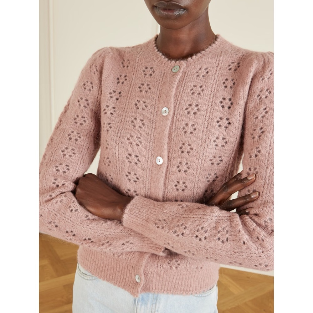 Doen Emery Pointelle Knit Cardigan in Clay Pink - Picture 3 of 14